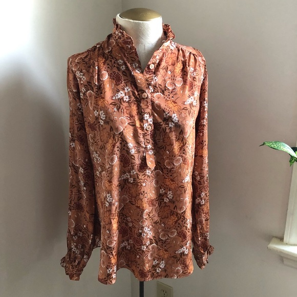 Vintage Jonquil Mock Neck Fall Foliage Print Blouse - Picture 8 of 10